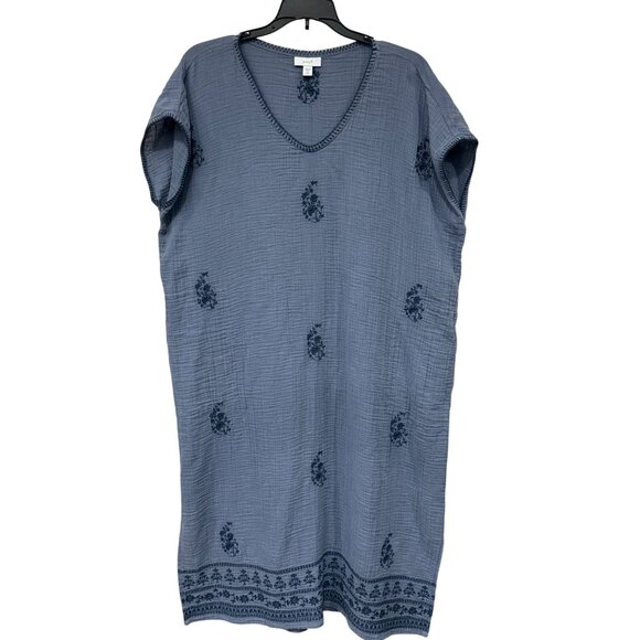 J Jill Pure Jill 100% Cotton Gauzy Dress Embroidered Size M Petite Lagenlook - Picture 1 of 6
